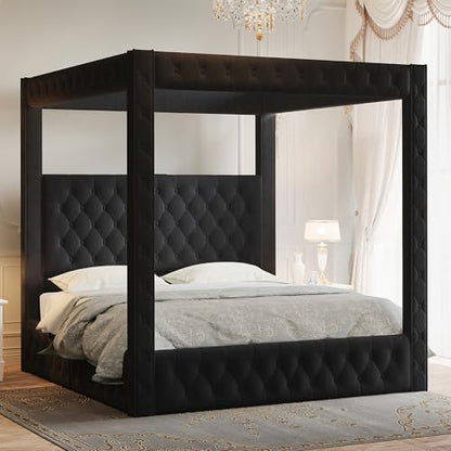 Queen Velvet Bed with Black Headboard, view 2