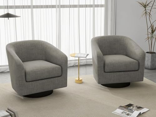 Swivel Accent Chairs Set of 2, Fabric Barrel Armchair, Khaki | Modern Upholstered Club Chair | Comfy Reading Seat with Removable Cushion | For Living Room, Bedroom, Office