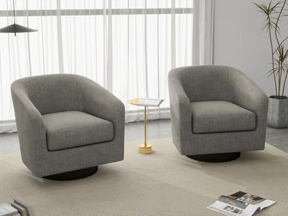 Swivel Accent Chairs Set of 2, Fabric Barrel Armchair, Khaki | Modern Upholstered Club Chair | Comfy Reading Seat with Removable Cushion | For Living Room, Bedroom, Office