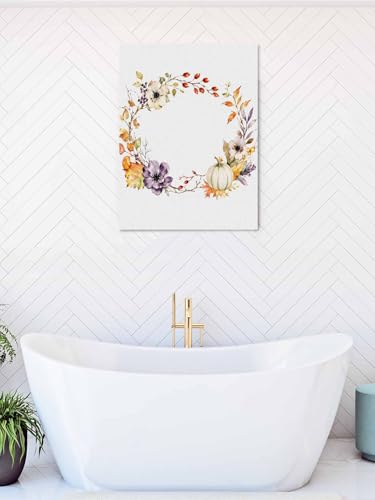 NuYeBiofx Autumn Pumpkin Flower Leaf Canvas Wall Art Prints,48"x32" Framed Picture Artwork Thanksgiving Plant Wreath Printed Canvas Oil Painting for Living Room Bedroom Office,Ready to Hang