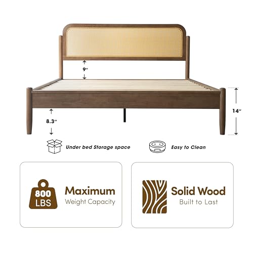 King Size Bed Frame, Headboard & Footboard Solid Wood Platform Bed, view 3