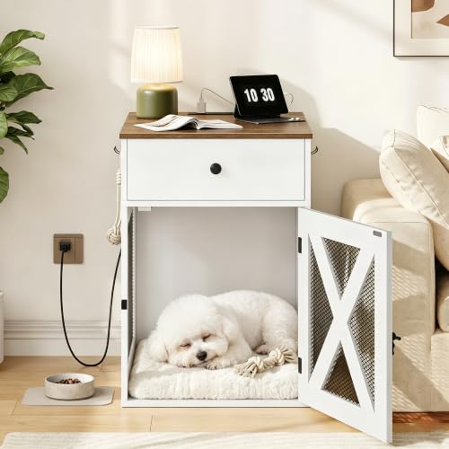 Dog Crate Furniture with Charging Station and Storage Drawers, view 7