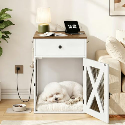 Dog Crate Furniture with Charging Station and Storage Drawers, view 7