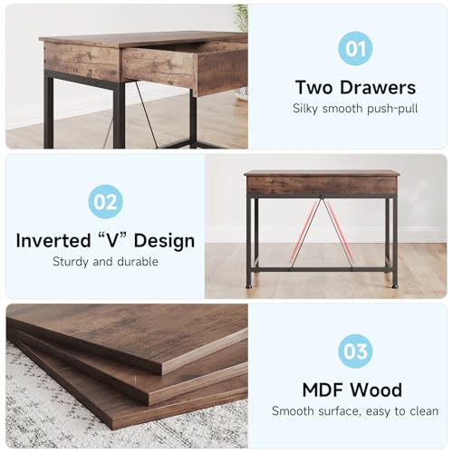 Small Desk with 2 Wooden Drawers, 40 Inch Home Office Writing Desk, view 7