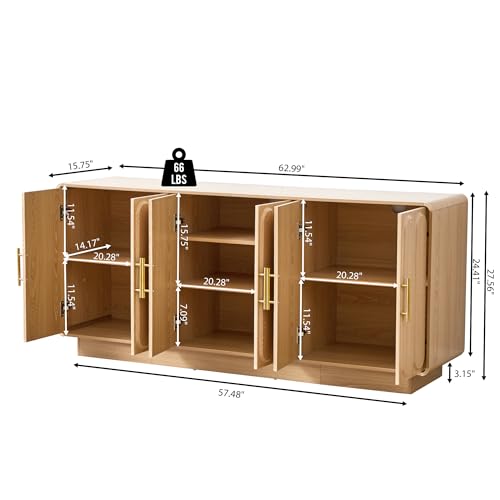 63" Modern Buffet Cabinet with Storage, Large Arched Credenza with 6 Doors, view 3