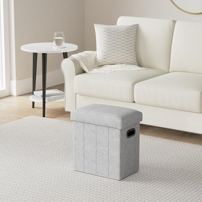 Ottoman with Storage Collapsible Fabric - Footrest Foot Stool for Room, Slim Tall Folding Ottoman Furniture with Handles Lid Toy Chest Linen - Gray - 16.5x16.5x10.6in
