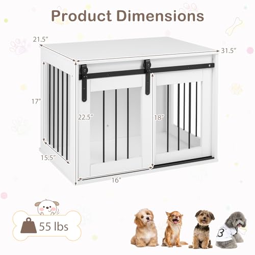Farmhouse Wooden Dog Crate Furniture with Sliding Barn Door, view 4