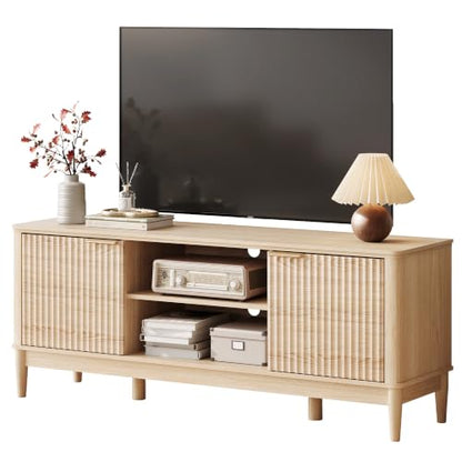 Mid Century Modern Fluted TV Stand for 65" TV, Natural Oak, view 2