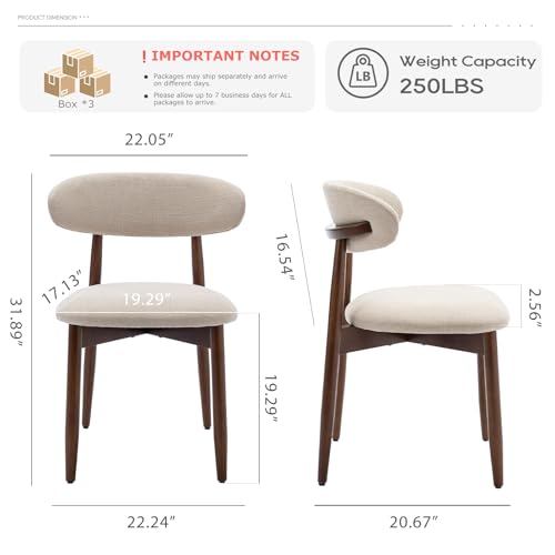 Wooden Dining Chairs Set of 6, Modern Upholstered Fabric Dining Room Chair, Farmhouse Kitchen Side Chairs with Foot Pegs, Beige