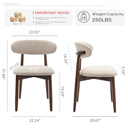 Wooden Dining Chairs Set of 6, Modern Upholstered Fabric Dining Room Chair, Farmhouse Kitchen Side Chairs with Foot Pegs, Beige