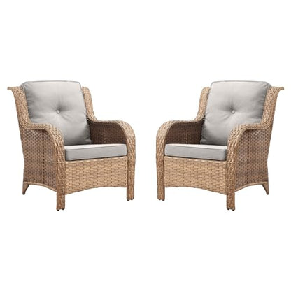 Patio Furniture Chairs Outdoor Chair - 2 Piece Wicker Rattan Chairs Set with High Back and Deep Seating for Deck Porch Balcony Backyard Garden(Yellow/Beige)