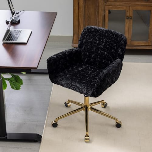 Office Chair - Home & Vanity Chair with Golden Metal Base, Adjustable Swivel Design