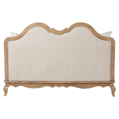 Chelmsford Loveseat with 2 Accent Pillows Beige Fabric Antique Taupe Frame Elegant Upholstered 2 Seater Sofa Classic Living Room Furniture Comfortable Cushions Durable Wooden Construction