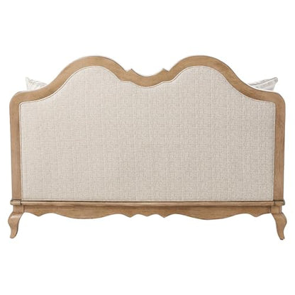 Chelmsford Loveseat with 2 Accent Pillows Beige Fabric Antique Taupe Frame Elegant Upholstered 2 Seater Sofa Classic Living Room Furniture Comfortable Cushions Durable Wooden Construction