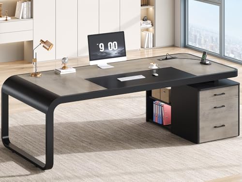 70.9" Executive Desk, Large Computer Desk with Drawers and Lateral File Cabinet, view 2