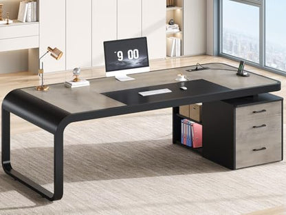 70.9" Executive Desk, Large Computer Desk with Drawers and Lateral File Cabinet, view 2