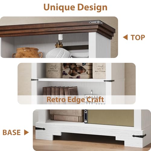6-Tier Farmhouse Bookshelf, 73 inch Tall Bookcase with 2 Adjustable Shelves, view 5
