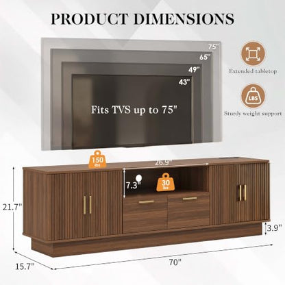 65" TV Stand for TV up to 75 Inch, Entertainment Center with Lights, view 4