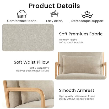 Mid Century Modern Accent Chair Set of 2, Upholstered Chair for Living Room, Accent Chair with Lumbar Pillow Solid Wood Frame Reading Chair Armchair for Bedroom Small Spaces, Grey