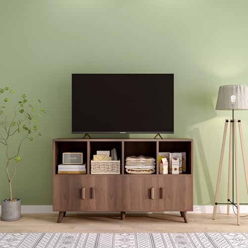 8-Cube Bookcase with Doors, 2-Tier Low Storage Cabient, Walnut, view 6
