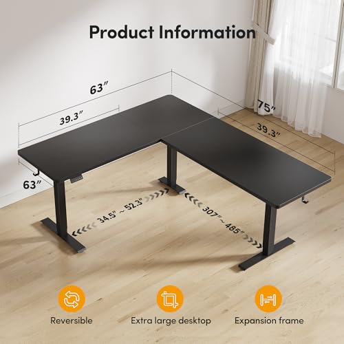 75“ x 63" L Shaped Standing Desk Adjustable Height, Electric Corner Desk, view 3