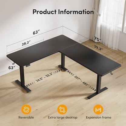 75“ x 63" L Shaped Standing Desk Adjustable Height, Electric Corner Desk, view 3