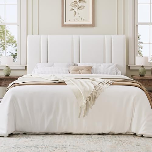 Queen Size Velvet Bed Frame with Adjustable Headboard, White, view 4