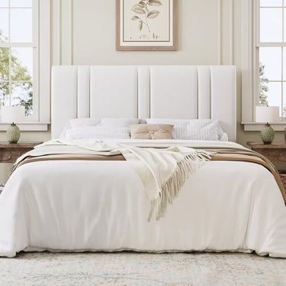 Queen Size Velvet Bed Frame with Adjustable Headboard, White, view 4