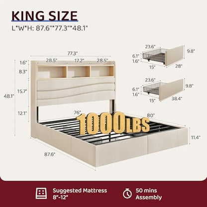 King Size Bed Frame with 6 Storage Drawers, view 3