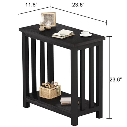 Mission End Tables Set of 2, Narrow Side Tables for Small Spaces, Night Stands with Storage Shelf for Living Room and Bedroom, Black