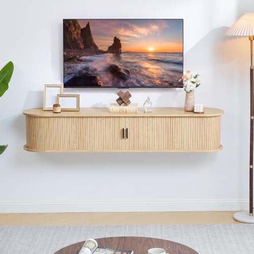 Floating TV Stand, Mid-Century Modern Media Console, Natural, view 5