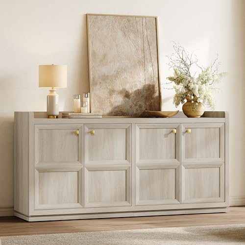 61.7" 4-Door Buffet Sideboard Cabinet Living Room, Grey White Oak, view 2