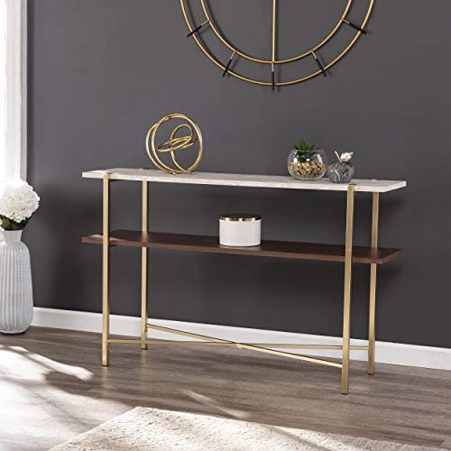 Ardmillan Two-Tier Faux Marble Top 47.25" Console Table, Brass/Dark Tobacco/White