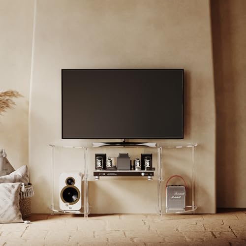 Acrylic Modern TV Stand, 3-Tier Semi-Circular TV Console Table | Corner TV Stand, Entertainment Center with Open Shelves, TVs up to 50 Inch, 47.2'' L x 13.4'' W x 22.4'' H, Clear