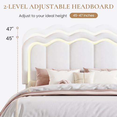 Queen Size Bed Frame with LED Lights and Storage Drawer, White, view 7