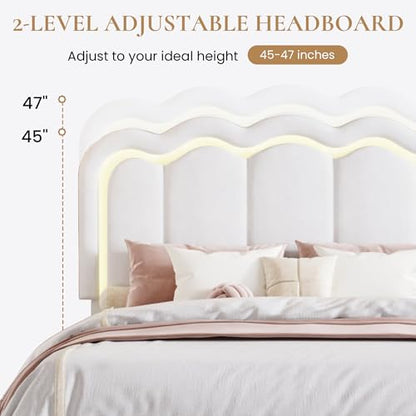 Queen Size Bed Frame with LED Lights and Storage Drawer, White, view 7