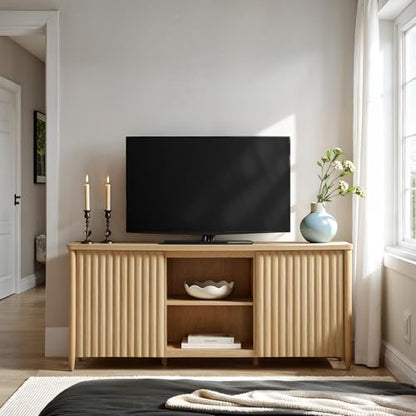 Scandinavian Reeded TV Stand with Storage for up to 70" TV Coastal Oak