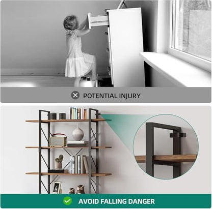 5 Tier Bookshelf | Large Bookcase Industrial Book Shelf Storage Organizer, Free Standing Storage Shelving Unit for Living Room, Bedroom,Home