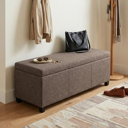Avalon Storage Ottoman Bench - 48" Wide x 16" High Upholstered Linen Look Fabric Rectangular Lift-Top Ottoman in Fawn Brown, Contemporary Bench for Living Room with High-Density Foam