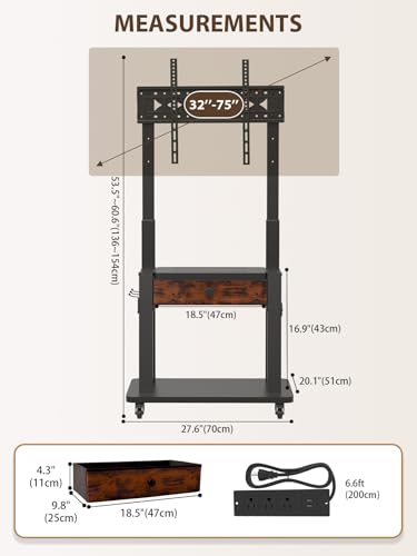Rolling TV Stand with Power Outlet for 32-75 Inch Flat/Curved Screen, view 3