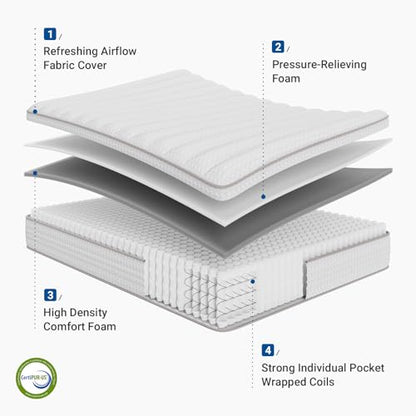 SleepSphere Queen Mattress 12 Inch in a Box, Hybrid Medium Plush, view 6