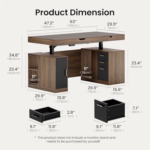 63" L Shaped Executive Standing Desk with 5-Drawer File Cabinet, view 3