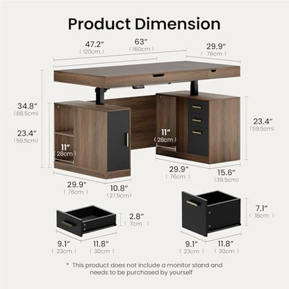 63" L Shaped Executive Standing Desk with 5-Drawer File Cabinet, view 3