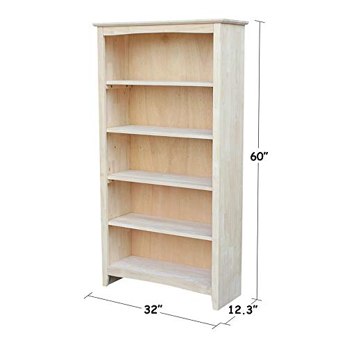 Solid Wood Bookcase 60" High Unfinished Parawood Shelves, view 3