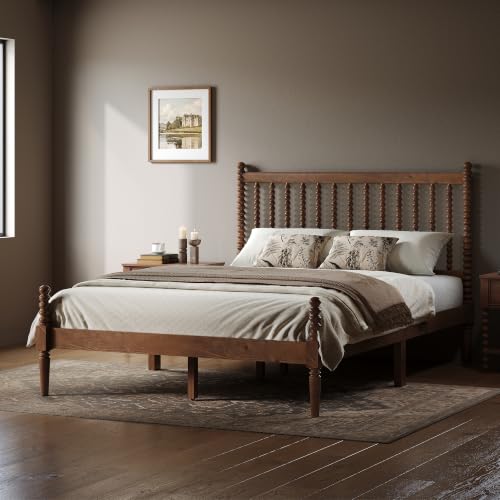 Queen Solid Wood Bed with Bobbin Spindle Headboard, Dark Walnut, view 4