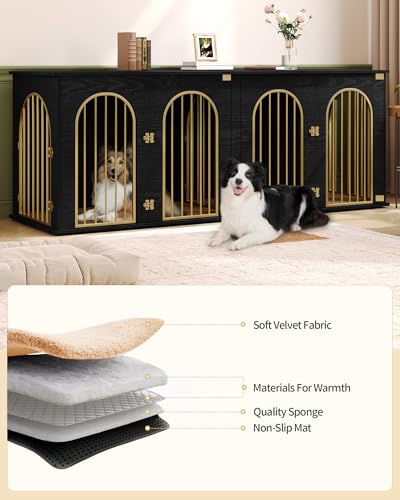 86.6 in Double Dog Crate Furniture, Dog Kennel Indoor with Cushion, view 5