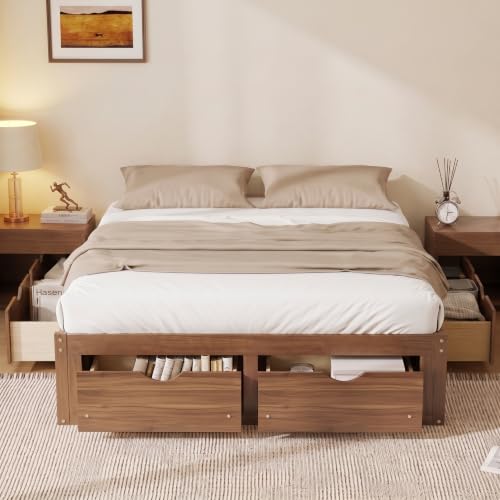 JIVOIT Queen Size Solid Wood Storage Platform Bed with 6 Drawers, Pine Wood Bed, view 2