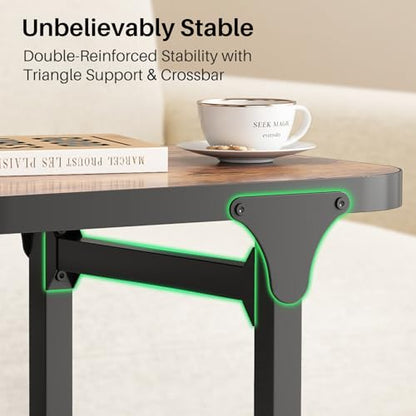 Ultra Stable & Durable End Table, Ajustable Height C Shaped Side Table for Couch, Sofa Side Table with Thickened Metal Frame for Living Room, Bedroom, Rustic
