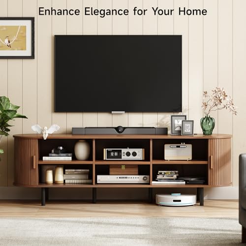 70.8" TV Stand with Power Outlet & Storage for TVs up to 75” Walnut, view 4