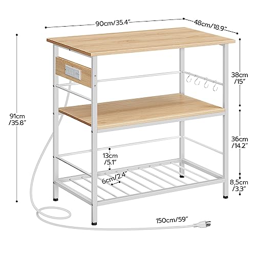 Kitchen Island with Storage, Kitchen Island Table with Power Outlet, 3 Tier Coffee Station and Microwave Stand, for Home, Kitchen and Dining Room, Natural and White WN021ZD01